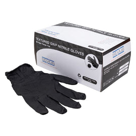Black Textured Grip Nitrile Gloves - Small/Medium - Pack and Stick