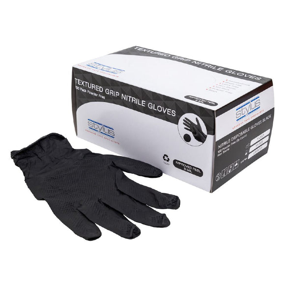 Black Textured Grip Nitrile Gloves - Small/Medium - Pack and Stick