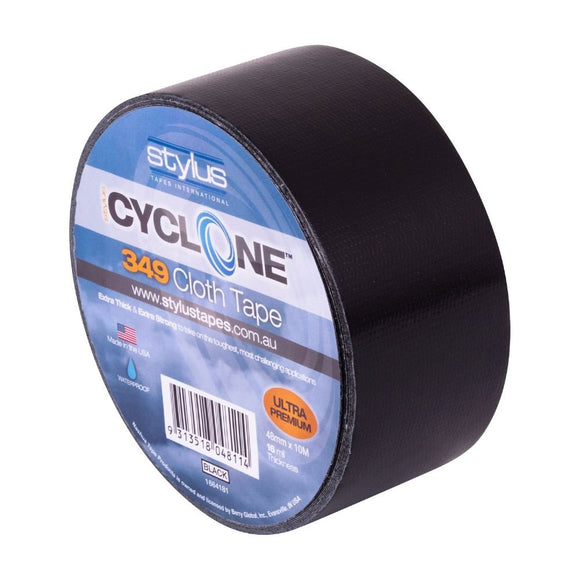 Cyclone 349 Waterproof Cloth Tape - 48mm X 10m - Black - Pack and Stick