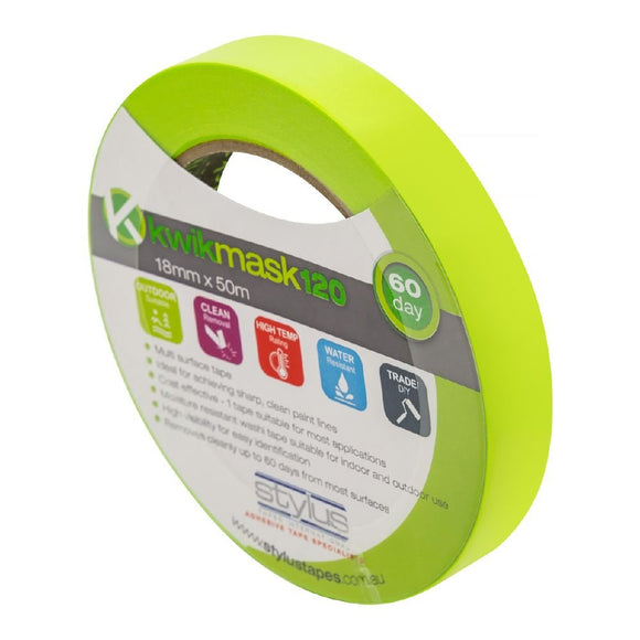 Kwikmask 120 Green 60 Day Washi Tape - 18MM X 50M - Pack and Stick
