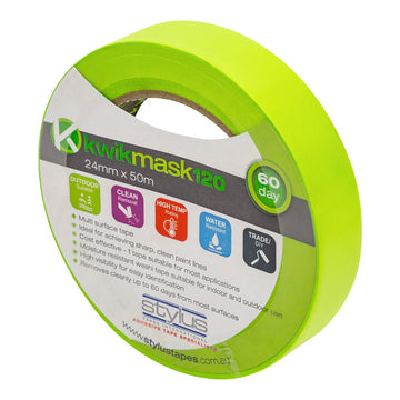 Kwikmask 120 Green 60 Day Washi Tape - 24MM X 50M - Pack and Stick