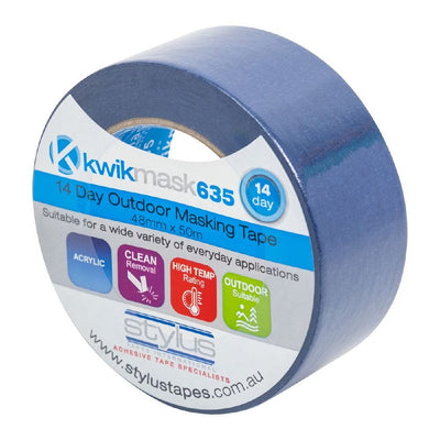 Kwikmask 635 Blue 14 Day Outdoor Masking Tape - 48mm x 50m - Pack and Stick