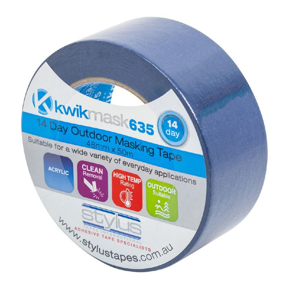Kwikmask 635 Blue 14 Day Outdoor Masking Tape - 48mm x 50m - Pack and Stick