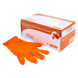 Orange Textured Grip Nitrile Gloves - Small/Medium - Pack and Stick