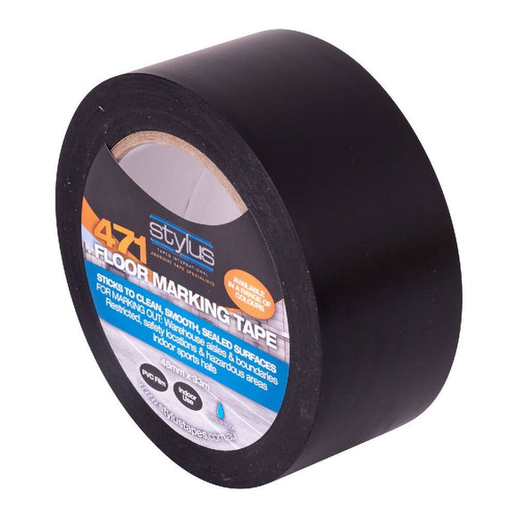 Stylus 471 Line Marking Tape - Black - 48mm X 33m - Pack and Stick
