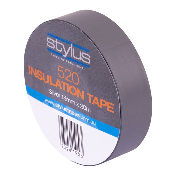 Stylus 520 Electrical Insulation Tape - 18MM X 20M - Silver - Pack and Stick
