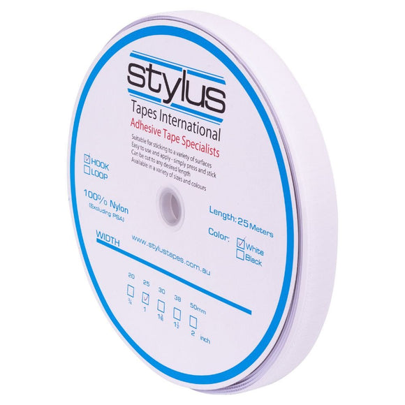 Stylus Self Adhesive Hook & Loop - Hook - 25MM X 25M - Pack and Stick