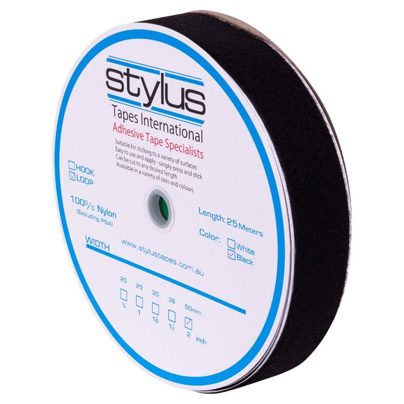 Stylus Self Adhesive Hook & Loop - Loop - 50MM X 25M - Pack and Stick