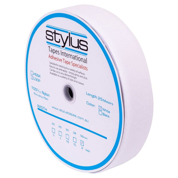 Stylus Self Adhesive Hook & Loop - Loop - 50MM X 25M - Pack and Stick