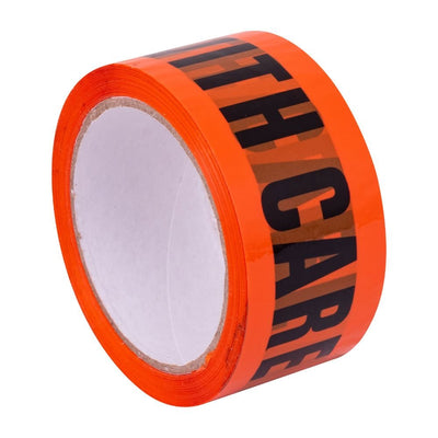 Stylus SP101 Handle With Care Packaging Tape - 48MM X 66M - Black on Fluoro Orange - Pack and Stick