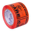 Stylus SP500 Printed Linerless Label Tape - HANDLE WITH CARE - Black on Orange - 75mm X 50m - Pack and Stick