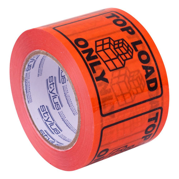 Stylus SP500 Printed Linerless Label Tape - TOP LOAD - Black on Orange - 75mm X 50m - Pack and Stick
