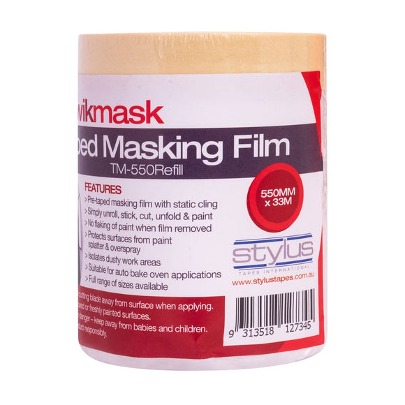 Kwikmask 3 Day Automotive Taped Masking Film - 550MM X 33M - Refill - Pack and Stick